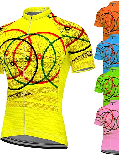  Hombre Maillot de Ciclismo Manga Corta Bicicleta Maillot Camiseta con 3 bolsillos traseros MTB Bicicleta Montaña Ciclismo Carretera Transpirable Secado rápido Dispersor de humedad Suave Amarillo Rosa