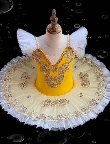  Barndanskläder Balett Tutuklänning Klänning Strass Spets Broderad Flickor Prestanda Träning Remmar Hög Maska Elastan