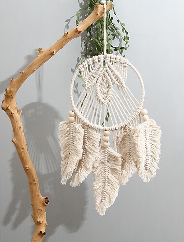  Boho acchiappasogni regalo fatto a mano appeso a parete arredamento arte ornamento artigianato tessuto macramè per bambini camera da letto festa di nozze 20*42 cm