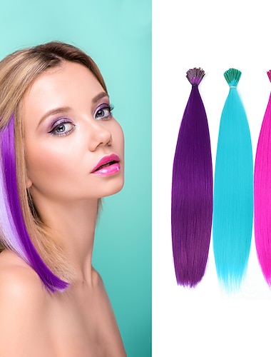  Kit d'extensions de cheveux synthétiques i tip fusion de kératine diverses couleurs Kit de cheveux de bâton de pointe de kératine de 16 pouces pour les femmes 30 brins/paquet