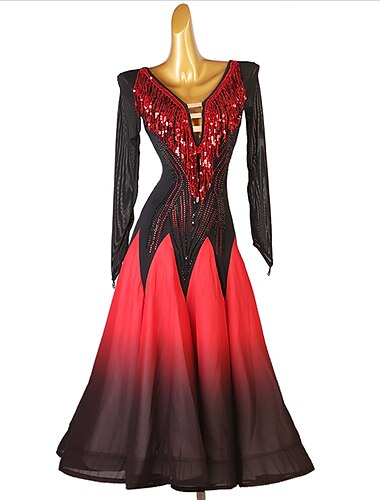  Für den Ballsaal Kleid Kristalle / Strass Pailletten Damen Leistung Ausbildung Langarm Chiffon Chinlon Gitter