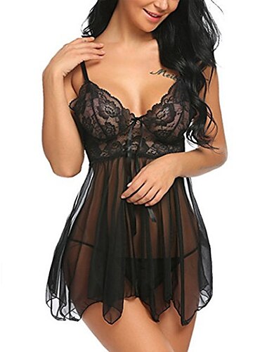  Per donna Babydoll e slip Lingerie sensuale Camicie e vestaglie Floreale Jacquard POLY Retato Pizzo Cintura inclusa Primavera estate Autunno inverno Nero Viola / Elastene / Sexy / Con fiocco