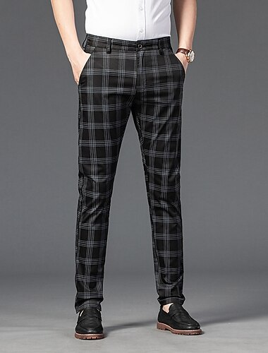  Herren Hose Hosen Chinesisch Chino Hosen Hose Jogginghosen Karierte Anzughose Tasche Klassisch Gerade geschnitten Gitter Komfort Draussen In voller Länge Formal Geschäft Täglich Dehnbar Smart Casual