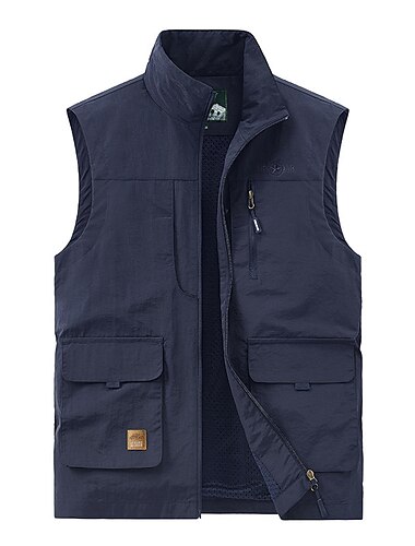  Voor heren Vest Visvest Wandelvest Mouwloos vest Gilet jack Buiten Straat Dagelijks Uitgaan Streetwear Casual Lente Herfst Zak Polyester Nylon Ademend Effen Rits Opstaand Ruim Passend Zwart Leger