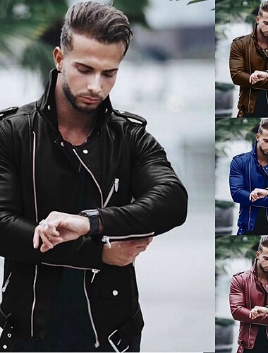  Per uomo Giubbotto Giacca di pelle sintetica Giacca da motociclista Giacca da moto Attività commerciale Giornaliero Tenere al caldo Antivento Tasche Autunno Tinta unica Streetwear Lavoro Collo
