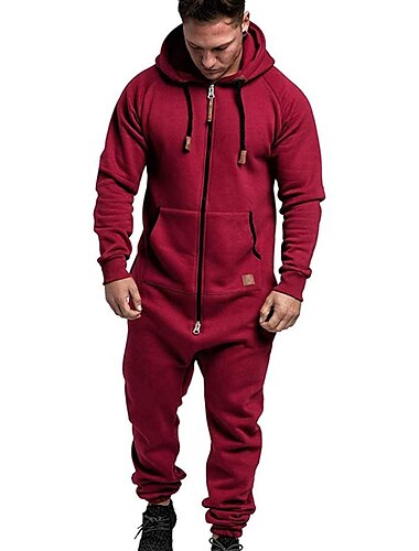  Herren Trainingsanzug Overall Jogginganzug Mit Kapuze Strasse Casual Athlässigkeit Reißverschluss Feste Farbe Marineblau Dunkelgrau Wein Polyester Sportkleidung Frühling