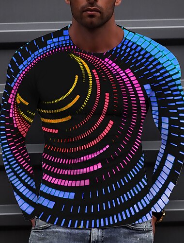  Herren Grafik-Drucke Spirale Streifen T Shirt Langarm T-Shirt 3D-Druck Rundhalsausschnitt Hemd Designer Brautkleider schlicht Groß und hoch Täglich Festtage A B C Frühling & Herbst Bekleidung S M L