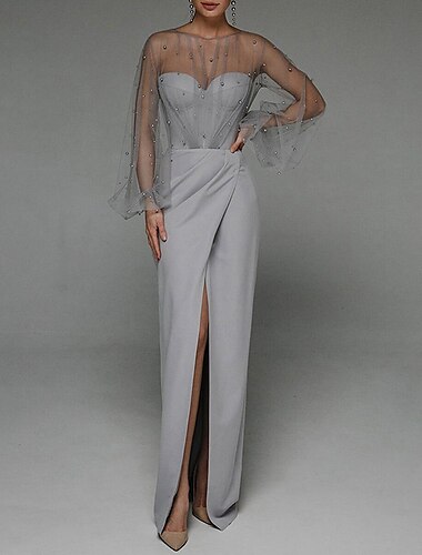  Säulenkleid Abendkleid Elegantes Kleid Formelle Abendgeburtstag Fußlänge Ärmellos Juwel-Ausschnitt Herbst Hochzeitsgast Dehnstoff mit Perlen-Splicing 2025