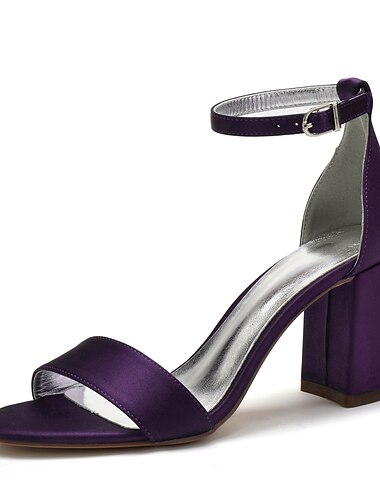  chaussures de mariage à talon carré en satin violet pour femmes - sandales de mariée élégantes à bout ouvert avec bride à la cheville pour événements et fêtes officiels