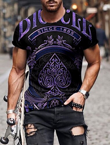  Herre Unisex Grafiske tryk Poker Skjorte T-shirt T-Shirts Kortærmet T-shirt 3D-udskrivning Rund hals Skjorte Designer Afslappet Stor og høj Daglig Ferie Sort Blå Lys Lilla Sommer Tøj S M L XL XXL 3XL
