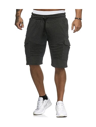  Herr Cargo-shorts Svett shorts Snörning Elastisk midja Flera fickor Slät Komfort Bärbar Ledigt Dagligen Helgdag Sport Mode Svart Vit