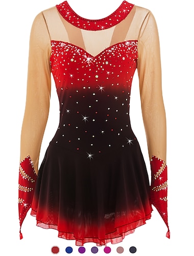  Φόρεμα για φιγούρες πατινάζ Γυναικεία Κοριτσίστικα Patinaj Φορέματα Σύνολα Σκούρο γκρι Μαύρο / Κόκκινο Βυσσινί φωτεινή βαφή Σπαντέξ Υψηλή Ελαστικότητα Ανταγωνισμός Ενδυμασία πατινάζ Χειροποίητο
