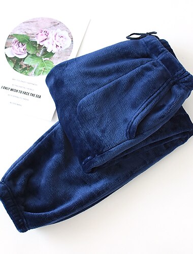  Herren Hausanzug Flanell-Pyjama-Hose Schlafanzüge Lounge Hose Einfarbig Modisch Einfach Heim Bett Polyester Hose Elastische Taille Winter Herbst Schwarz Blau
