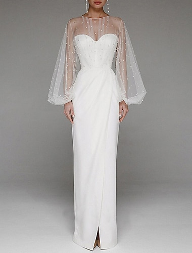  Kjole Kveldsdrakt Elegant Kjole Formell Kveld Fødselsdag Gulvlengde Uten Ermer Juvelhals Høst Bryllupsgjest Stretchstoff med Perlesying Splicing