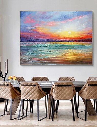  Peinture à l'huile à la main peint à la main mur art moderne paysage marin lever du soleil image abstraite décoration de la maison décor toile roulée sans cadre non étiré