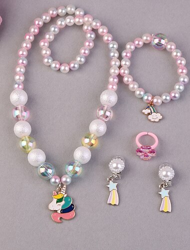  princesa unicornio collar arcoíris pendientes guanteletes conjunto de joyas vacaciones película para niñas traje de cosplay fiesta de disfraces navidad halloween día del niño