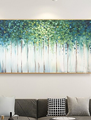  grande dipinto a olio originale 100% fatto a mano dipinto a mano arte della parete su tela verde foresta astratta coppia albero paesaggio decorazione della casa arredamento tela arrotolata con