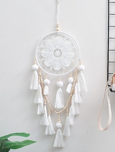  Atrapasueños blanco regalo hecho a mano con un anillo de plumas decoración colgante de pared arte campanas de viento estilo boho decoración del hogar