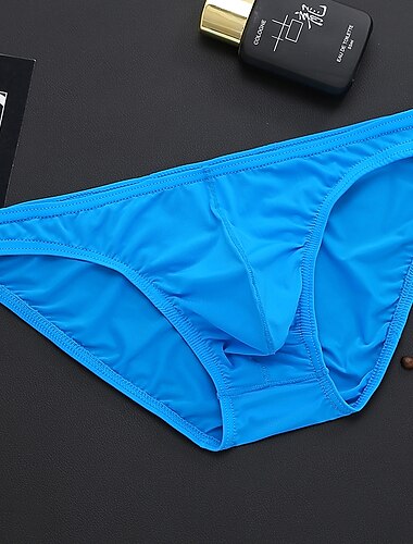  Herr 1-pack Grundläggande trosor Kalsong Grundläggande Nylon Ren färg Låg Midja Ljusblå Svart