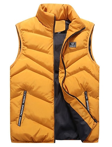  Men's Puffer Vest Gilet Quilted Vest Cardigan Outdoor Street Daily Going out Streetwear Sporty Fall Winter Pocket Full Zip Polyester Warm Breathable Solid Color Zipper Stand Collar Regular Fit Black