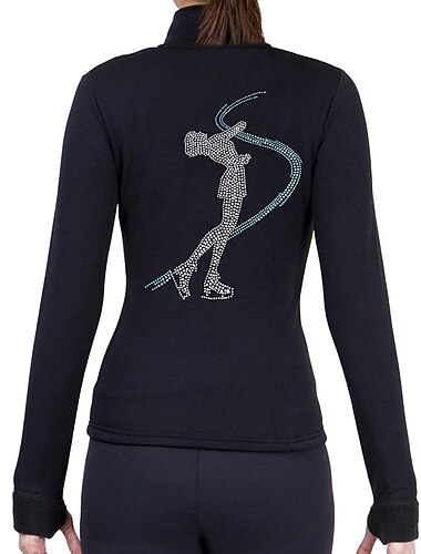  Fleecejacke fürs Eiskunstlaufen Damen Mädchen Eislaufen Jacke Schwarz Grün Schwarz Himmelblau Daumenloch Vlies Spandex elastisch Ausbildung Praxis Wettbewerb Eiskunstlaufkleidung warm Handgemacht