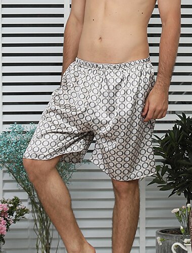  Herren Schlafanzüge Boxershorts aus Seide Pyjama-Shorts 1 pc Einfarbig Luxus Weich Heim Strand Kunstseide Polyester Atmungsaktiv Kurze Hosen Retro Grundlegend Frühling Sommer Silber Pures Schwarz