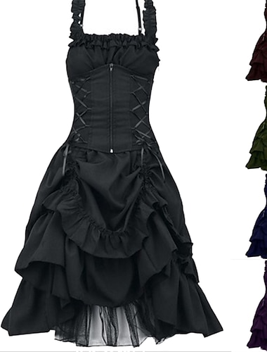  Punk & Gothic Middeleeuws Cocktail jurk Jurken Gemaskerd Bal Heks Gothic meisje Grote maten Dames Walpurgisnacht Halloween Carnaval Maskerade Halloween Schoolfeest Festival Volwassenen Kleding Zomer
