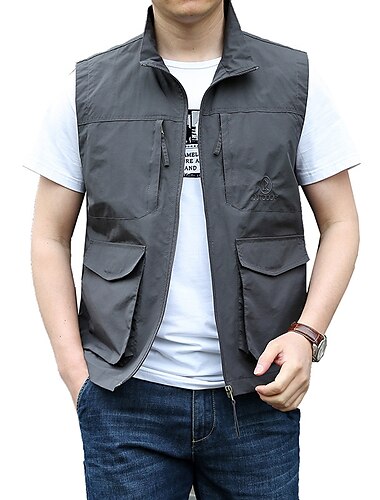  Herren Anglerweste Weste für Wanderer Shirt Außen Atmungsaktiv Wasserdicht Tasche mit Reißverschluss Multi Pocket Polyester Armeegrün Khaki Dunkelblau Jagd Angeln Klettern