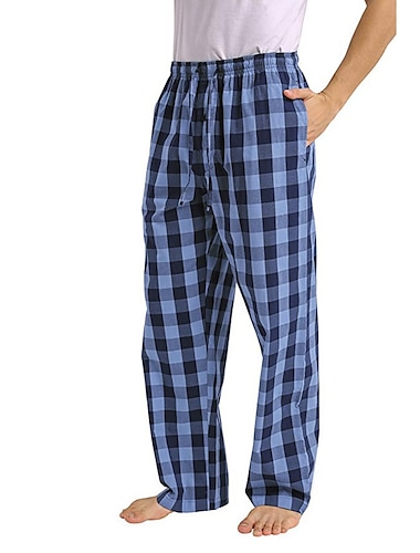  Herren Baumwollflanell Pyjamahose weiche Lounge karierte Pyjamahose mit Taschen leichte Unterteile Nachtwäsche grau