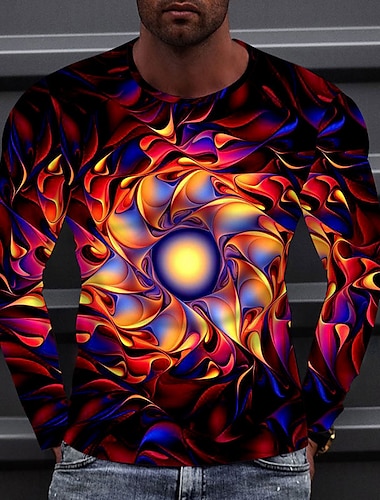  男性用 Tシャツ グラフィック 円形 多色 ラウンドネック ルビーレッド 3Dプリント カジュアル 日常 長袖 3Dプリント 衣類 ファッション デザイナー カジュアル 快適