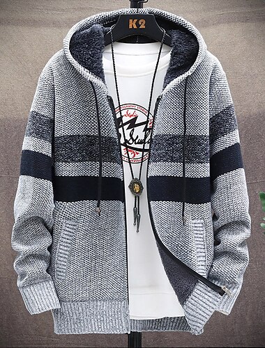  Herren Pullover Strickjacke Pullover Hoodie Reißverschluss-Pullover Pulloverjacke Stricken Gestrickt Farbblock Mit Kapuze Stilvoll Outdoor Heim Bekleidung Herbst Winter Wein Marineblau S M L