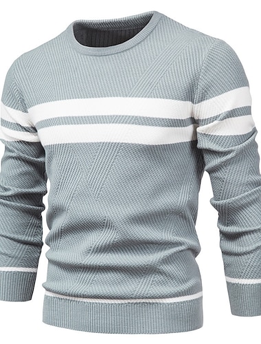  Homme Pull Chandail Pull Tricoter Tricoté Rayé Col Ras du Cou mode Extérieur Intérieur Vêtement Tenue Automne Hiver Noir Bleu S M L