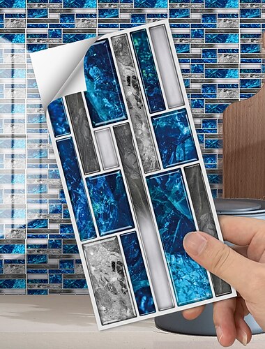  Amerikaanse tegel sticker grijze agaat blauwe mozaïek zelfklevende keuken muursticker imitatie 3d tegel sticker