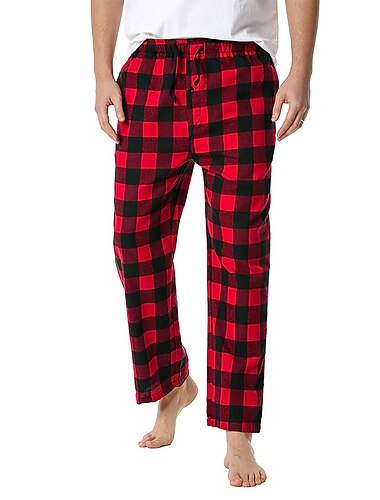  Herren Freizeitkleidung Pyjamahose Nachtwäsche Lounge Hose 1 Stück Karomuster Karo / Karomuster Mode Weich Heim Bett Baumwolle Hose Kordelzug Elastischer Bund Druck Sommer Frühling Schwarz-rot Schwarz