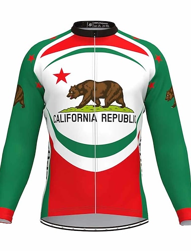  Herr Cykeltröja Kalifornien Republiken Ful jul rolig jul Långärmad Cykel Överdelar med 3 bakfickor Bergscykling Vägcykling Snabb tork Reflexremsa Bakficka Fuktabsorberande sporter Grön Kläder