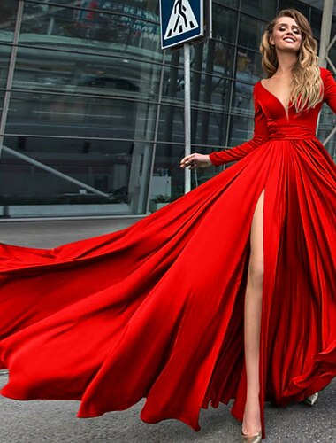  A-vonalú estélyi ruha birodalmi fekete ruha ünnepi esküvői vendég földig érő hosszú ujjú V nyakú sifon V-hát hasítékkal tiszta színű álarcosbál ruha lenyűgözéshez