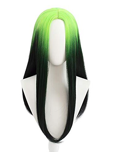  Cosplay Perücke 123 Wellig Mittelscheitel Perücke 26 Zoll fluoreszierend grün Einfarbige Synthetische Haare 70 Zoll Frauen Modisches Design Schwarze Halloween Perücken