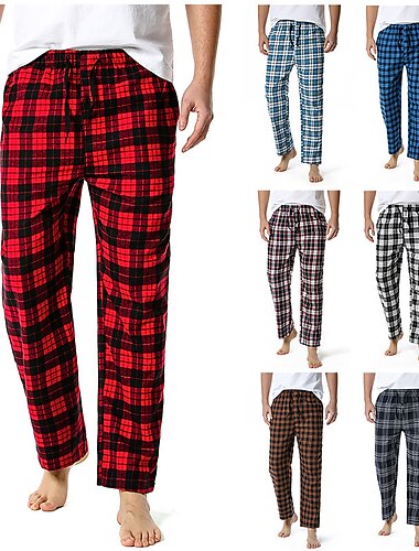  Hombre Ropa de salón Pantalones de pijama Pijama Pantalones de Yoga (Lounge) 1 pc Plaid Cuadrícula / Cuadros Moda Suave Hogar Cama Algodón Pantalón Correa Cintura elástica Estampado Verano Primavera