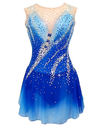  Φόρεμα για φιγούρες πατινάζ Γυναικεία Κοριτσίστικα Patinaj Φορέματα Σύνολα Μπλε+Ανοιχτό Μπλε Κουρελού Ασύμμετρο τελείωμα Δίχτυ Σπαντέξ Υψηλή Ελαστικότητα Ανταγωνισμός Ενδυμασία πατινάζ Χειροποίητο