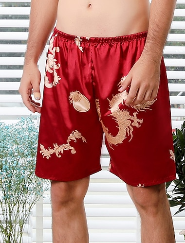  Hombre Pijama Bóxers de seda Pantalones cortos de pijama Estampados Sencillo Casual Confort Hogar Seda sintética Comodidad Transpirable Pantalones cortos Bermudas Cintura elástica Verano Plata Azul