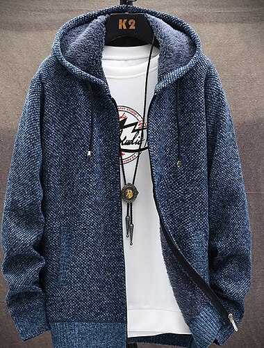  Herren Pullover Strickjacke Stricken Strick Feste Farbe Mit Kapuze Stilvoll Outdoor Heim Bekleidung Herbst Winter Wein Blau S M L