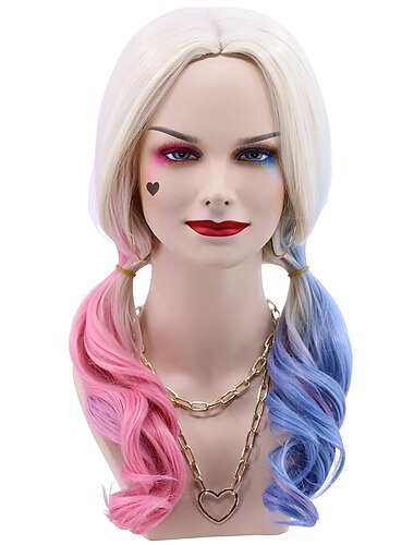  harley quinn cfalaicos dlouhé vlnité barvy růžová modrá cosplay paruka pro ženy party paruky halloween paruky