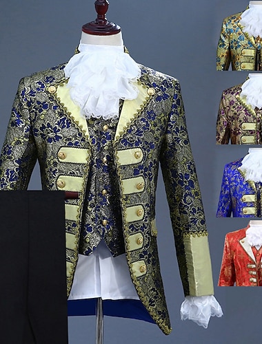  Retro Antiguo Medieval Abrigo Faja Pantalones Príncipe Aristócrata Estampado Traje de pantalón Hombre Navidad Carnaval Año Nuevo Fiesta Jubileo de platino de la reina 2022 Isabel 70 años Adulto