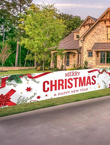  メリークリスマスバナー、屋外クリスマスバナーデコレーション、クリスマス屋外&屋内吊り下げ装飾、クリスマスホリデーパーティー装飾用品300×50cm (10フィート×18.9インチ)。