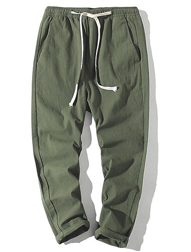  Herren Leinenhose Hose Hosen Sommerhosen Strandhose Gerade Tasche Elastische Taille Feste Farbe Komfort Atmungsaktiv Knöchellänge Sports Outdoor Täglich Brautkleider schlicht Casual / sportlich