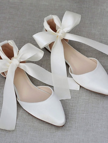  Per donna scarpe da sposa Scarpe da sposa Fiocco Piatto Appuntite Elegante Raso Mocassino Rosa Chiaro Avorio Borgogna
