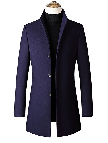  Herren Wintermantel Wollmantel Mantel Büro & Karriere Freizeitskleidung Winter Polyester warm Waschbar Oberbekleidung Bekleidung Modisch Warm-Ups Einfarbig Tasche Stehkragen Einreihiger Verschluss