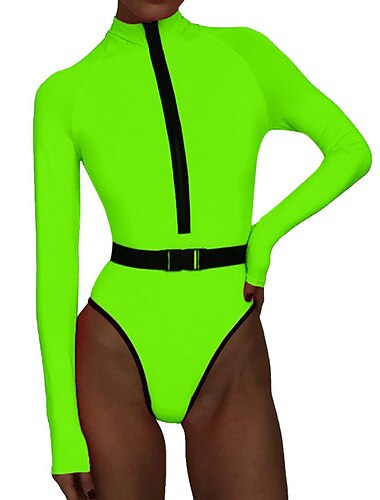  Damen Anti UV Badeanzug Badeanzug Bademode UPF50+ Rasche Trocknung Langarm Bodysuit Badeanzug Reißverschluß vorne Schwimmen Surfen Strand Wassersport Frühling Sommer Herbst / Gefüttert