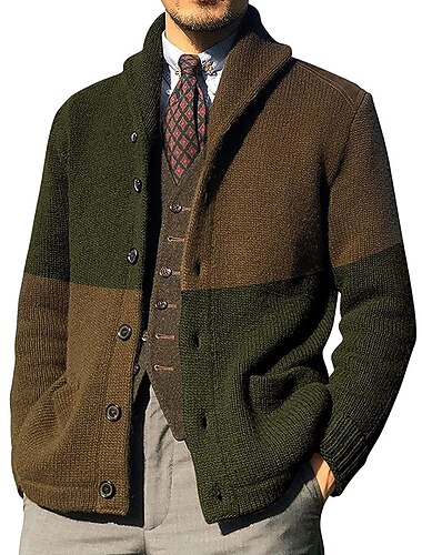  Herren Pullover Strickjacke Kurzer Pullover Stricken Strick Schalrevers Vintage Moderne zeitgenössische Casual Freizeitskleidung Bekleidung Herbst Winter Schwarz Armeegrün M L XL
