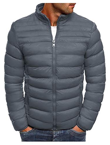  男性用 冬物コート 冬物ジャケット パフジャケット キルティングジャケット ハイキング 防風 ウォーム 純色 ライトブルー 海軍 ブラック ルビーレッド パファージャケット